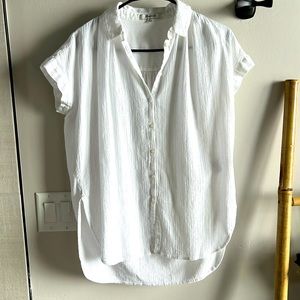 100% cotton Madewell white short sleeved button-down shirt